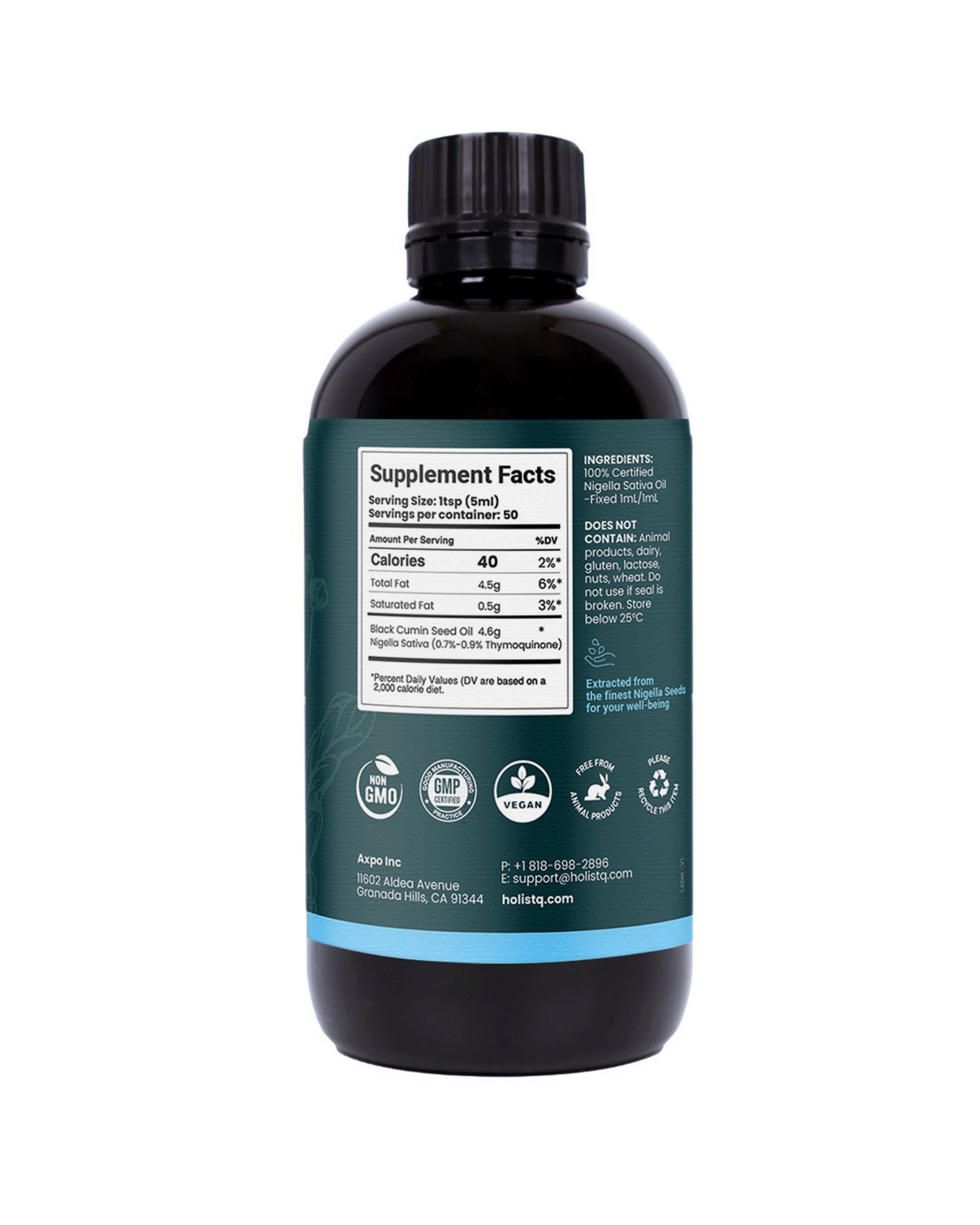 Pure Cold-Pressed Black Seed Oil 250ml - Holistq